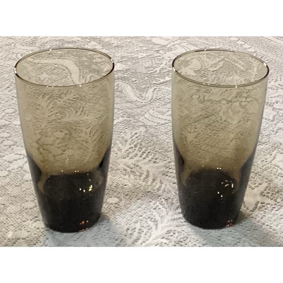 Set of 2 Vintage Libbey Glass Smoke Brown 16 oz - 6” Tumblers - Picture 1 of 9